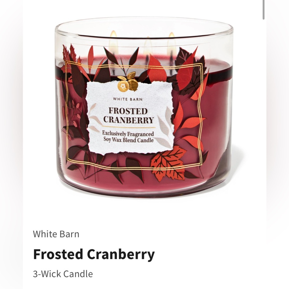 White Barn “Frosted Cranberry” 3-Wick Candle w Decorative Metal Lid | NIB